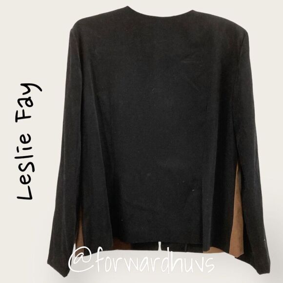 Vintage Leslie Fay Block Cognac / Black Long Sleeve Zip & Skirt Set Size 16 - Picture 2 of 7